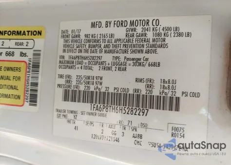 2017 Ford Mustang Ecoboost из США, поврежденный, VIN 1FA6P8TH6H5282297